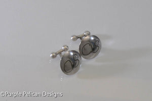 Sterling Silver Round Cuff Links with Initials - Purple Pelican Designs
