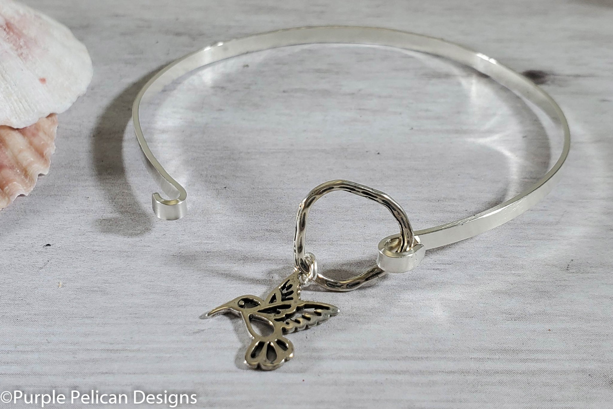 Letter H - Expandable Bangle Charm Bracelet in Silver