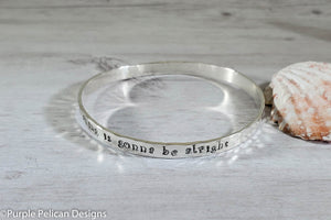 Sterling Silver Song Lyric Bangle - Every Little Thing Is Gonna Be Alright - Purple Pelican Designs