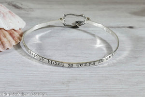 Every Little Thing Is Gonna Be Alright Sterling Silver Hinged Bangle Bracelet - Purple Pelican Designs