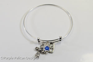 Sterling Silver Expandable Bangle Personalized With Cross - Purple Pelican Designs