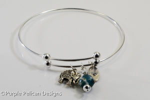 Sterling Silver Personalized Expandable Bangle With Elephant - Purple Pelican Designs