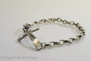 Sterling Silver Cross Bracelet - Hand Stamped - Purple Pelican Designs