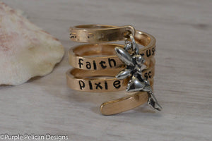 Sterling Silver Tinkerbell Charm Ring - Faith, Trust, Pixie Dust - Purple Pelican Designs