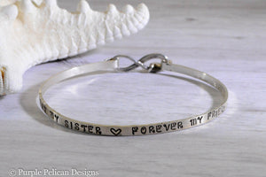 Sterling Silver Hinged Bangle - First my Sister, Forever my Friend - Purple Pelican Designs