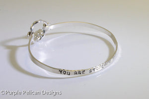 Sterling Silver Hinged Bangle - F**K Cancer You Are Stronger Than You Know - Purple Pelican Designs