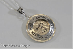 Autism Mom's Personalized Necklace - I am his voice, he is my heart - Purple Pelican Designs