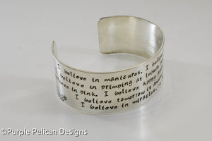 Audrey Hepburn Quote Bracelet - I believe in manicures... - Purple Pelican Designs
