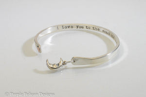 I Love You To The Moon And Back Solid Gold or Sterling Silver Reverse Cuff - Purple Pelican Designs