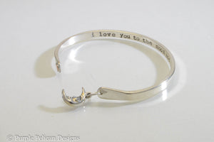 I Love You To The Moon And Back Solid Gold or Sterling Silver Reverse Cuff - Purple Pelican Designs