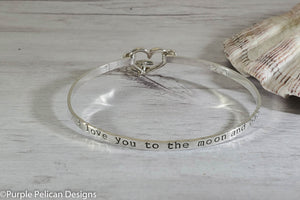 I Love You To The Moon And Back -  Hinged Bangle Sterling Silver - Purple Pelican Designs