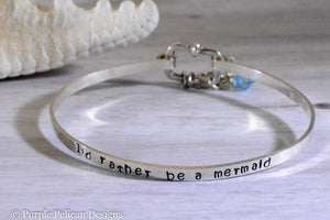 I'd Rather Be A Mermaid Hinged Bangle Sterling Silver - Purple Pelican Designs