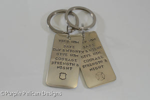 Firefighter/Police/Military keychain - Keep him safe day and night... - Purple Pelican Designs