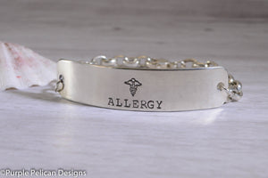 Allergy Medical Alert Personalized Chain Bracelet - Purple Pelican Designs