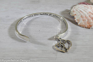 Mother Daughter or Son Gift Solid Gold or Sterling Silver Reverse Cuff Miles Cannot Separate the Hearts of Mother and Daughter - Purple Pelican Designs
