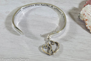 Mother Daughter or Son Gift Solid Gold or Sterling Silver Reverse Cuff Miles Cannot Separate the Hearts of Mother and Daughter - Purple Pelican Designs