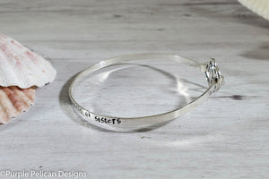 Sisters Gift Sterling Silver Hinged Bangle - Miles cannot separate the hearts of sisters - Purple Pelican Designs