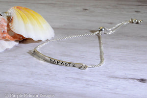 Yoga Bracelet - Namaste - Adjustable Sterling Silver Bracelet - Purple Pelican Designs