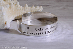 Aunt Cuff Bracelet - Only an aunt can give hugs like a mother... - Purple Pelican Designs