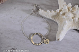 Peanut Allergy Medical Alert Adjustable Round Sterling Silver Bracelet - Purple Pelican Designs