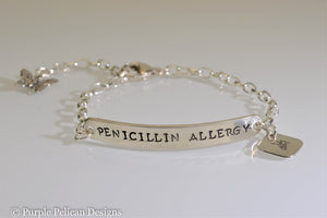Penicillin Allergy Medical Alert Chain Bracelet - Purple Pelican Designs