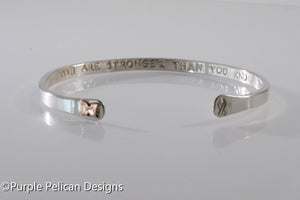 Solid Gold or Sterling Silver Reverse Cuff - You Are Stronger Than You Know - Purple Pelican Designs