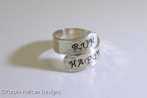 Run Happy Ring -- Hand Stamped - Purple Pelican Designs