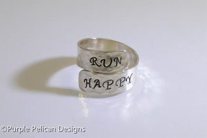 Run Happy Ring -- Hand Stamped - Purple Pelican Designs