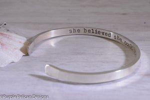 Solid Gold or Sterling Silver Reverse Cuff - She Believed She Could So She Did - Purple Pelican Designs