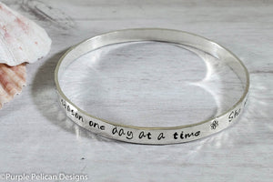 Inspirational Quote Bangle Bracelet She Will Not Worry She Will Be Just Fine She Will Brave This New Season One Day At A Time - Purple Pelican Designs