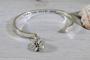 This Too Shall Pass - Hand Stamped Sterling Silver or Solid Gold Reverse Cuff Bracelet - Purple Pelican Designs