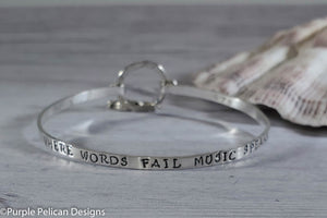 Where Words Fail Music Speaks -  Hinged Bangle Sterling Silver - Purple Pelican Designs