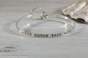 Where Words Fail Music Speaks -  Hinged Bangle Sterling Silver - Purple Pelican Designs