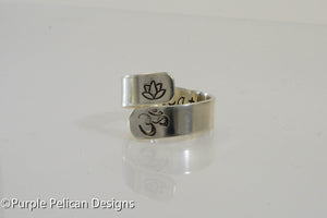 Sterling Silver Yoga ring - hand stamped - Purple Pelican Designs