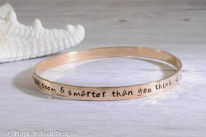 Pooh Quote Solid Gold Bangle - You Are Braver Than You Believe Stronger Than You Seem And Smarter Than You Think - Purple Pelican Designs
