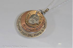 Gold Tri Color Necklace - You are braver than you believe, stronger than you seem...Pooh Quote Necklace - Purple Pelican Designs