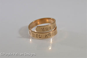 Solid 18k Gold Ring - You Are Stronger Than You Know - Purple Pelican Designs