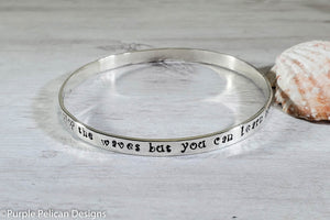 You Can't Stop The Waves But You Can Learn How To Surf Inspirational Quote Bangle Bracelet - Purple Pelican Designs