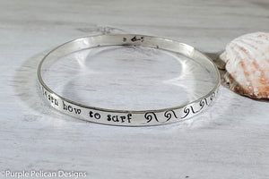 You Can't Stop The Waves But You Can Learn How To Surf Inspirational Quote Bangle Bracelet - Purple Pelican Designs