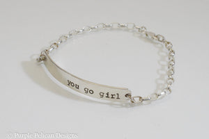 You Go Girl Sterling Silver Chain Bracelet - Purple Pelican Designs